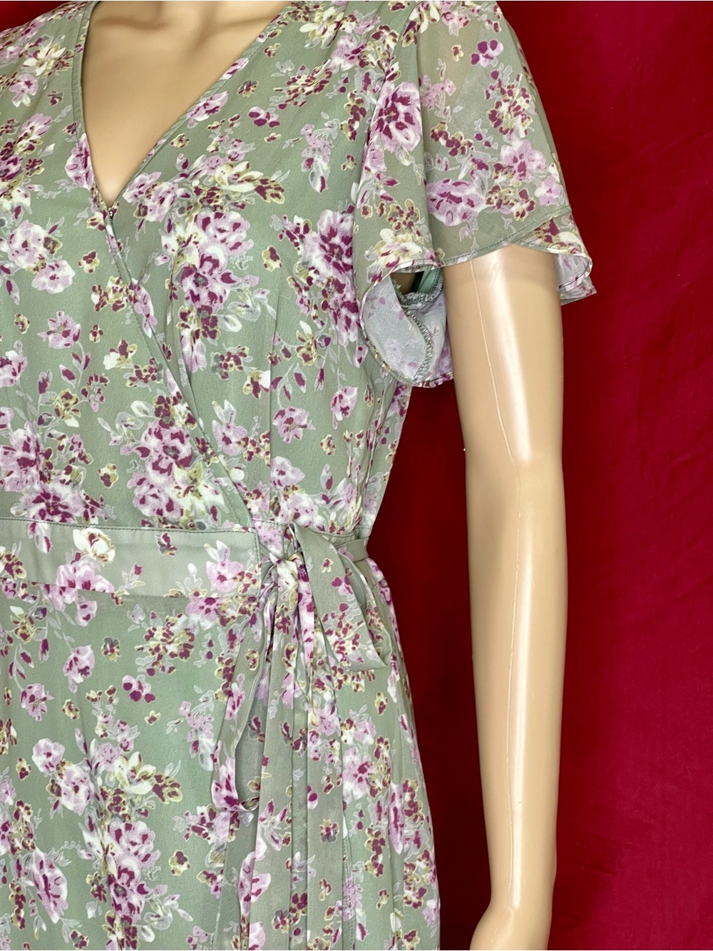 Blu Ivy Floral Sage True Wrap Chiffon Maxi Dress Women’s Size Small NWOT - Picture 2 of 6